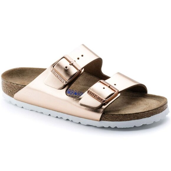 Birkenstock Arizona Soft Footbed Sandals Natural Leather Metallic Copper Size 38 - Picture 1 of 8